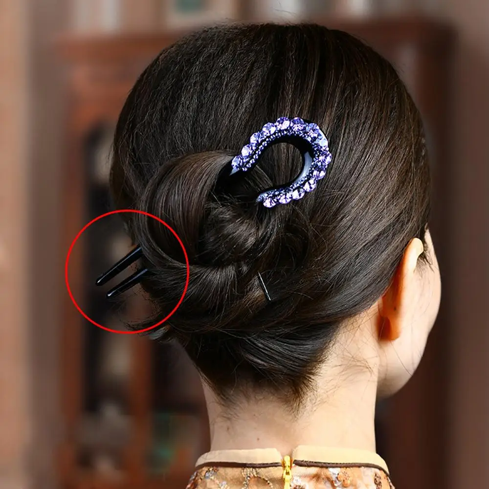 Simple ผู้หญิง U-รูป Rhinestone แฟชั่นเลดี้อุปกรณ์เสริมผมผม Sticks Hairpin ผมส้อม