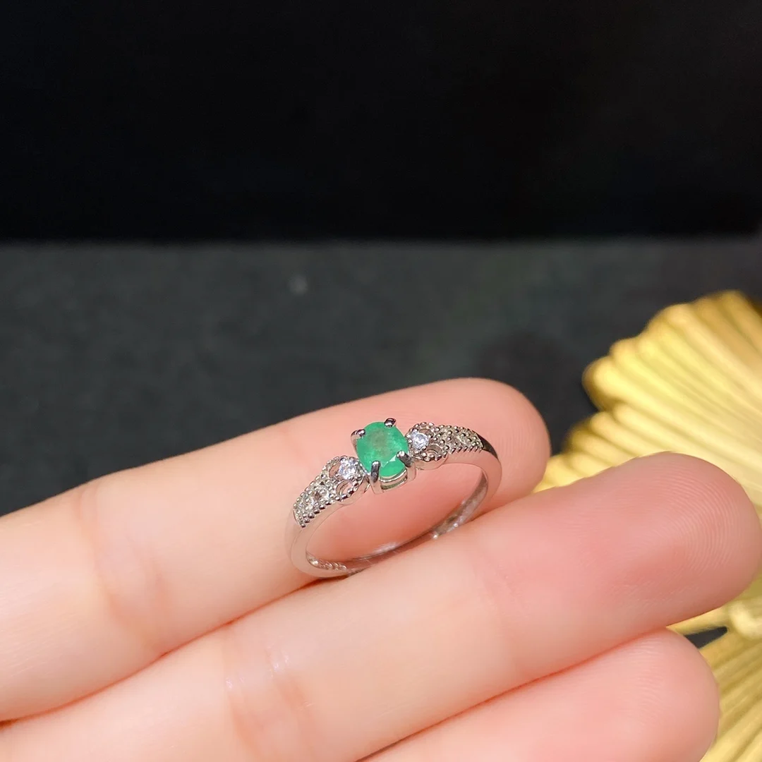 

SHILOVEM 925 sterling silver Natural Emerald rings classic fine Jewelry women wedding gift wholesale 4*5mm cj0405888agml