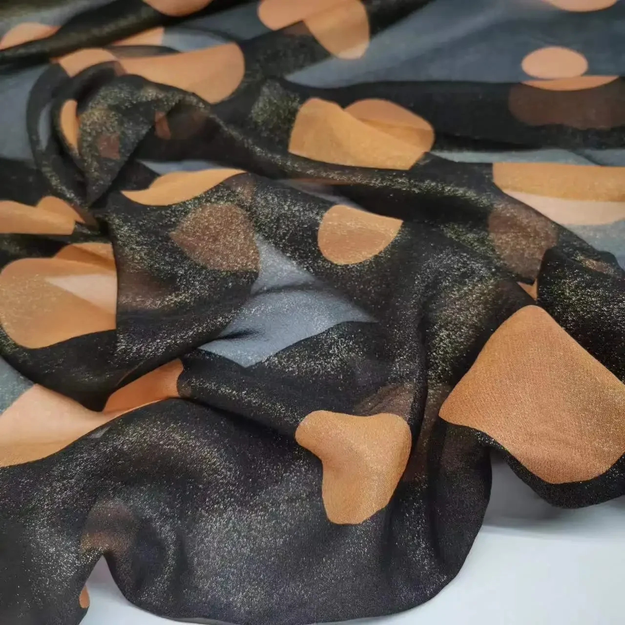 Big Dot 100% Silk Bronzing Chiffon Fabric Soft Bling Dress Scarf Material