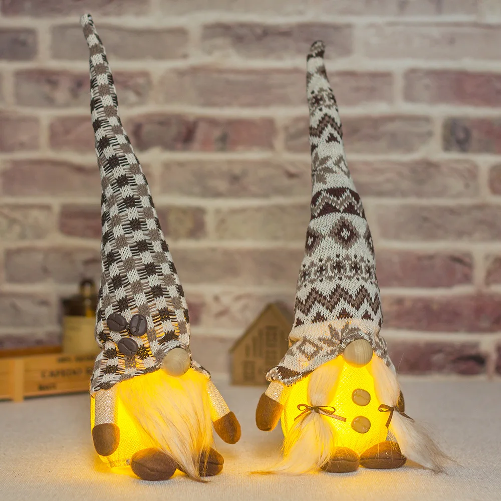 Gnome Christmas Ornaments with Light Handmade Swedish Tomte Xmas Gnomes Plush Doll Scandinavian Santa Elf Table Ornaments