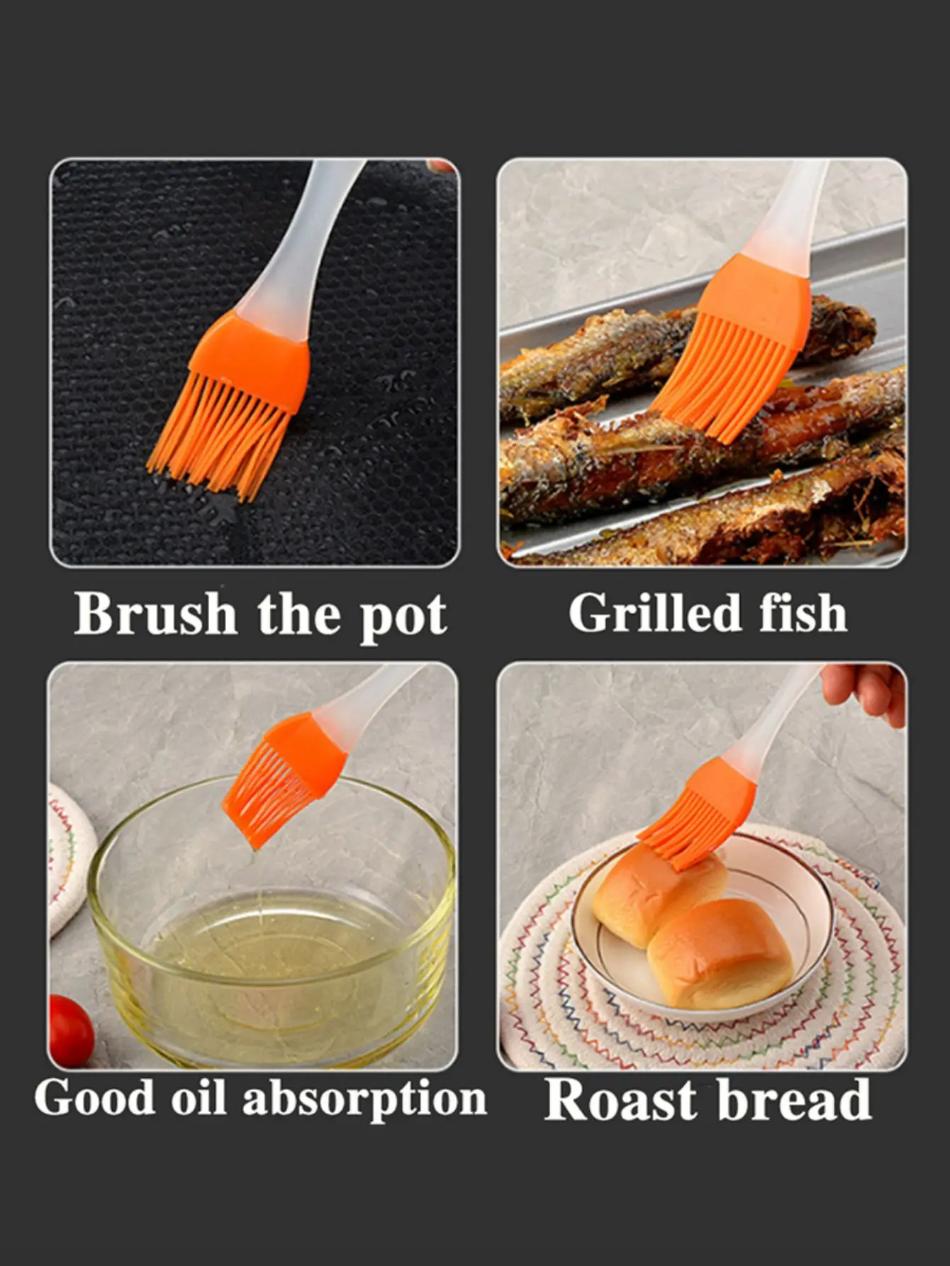 4PCS SiliconeBakingBrush, High Temperature Heat Resistant,Easy To Clean, Oil Brush, For Cooking, Baking, Frying Outdoor Barbecue