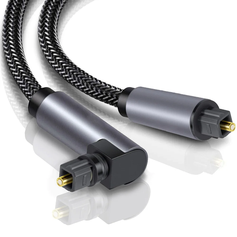 90 Degree Optical Audio Toslink Cable PALLTORO Digital Audio Optical Cable with Nylon Braided for Sound Bar, TV, PS4