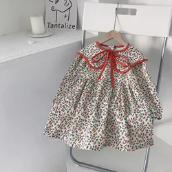 2-8T Princess Flower Girls Dresses Elegant Toddler Kid Clothes Spring Summer Floral Dress Cute Print Cotton Infant Outfit