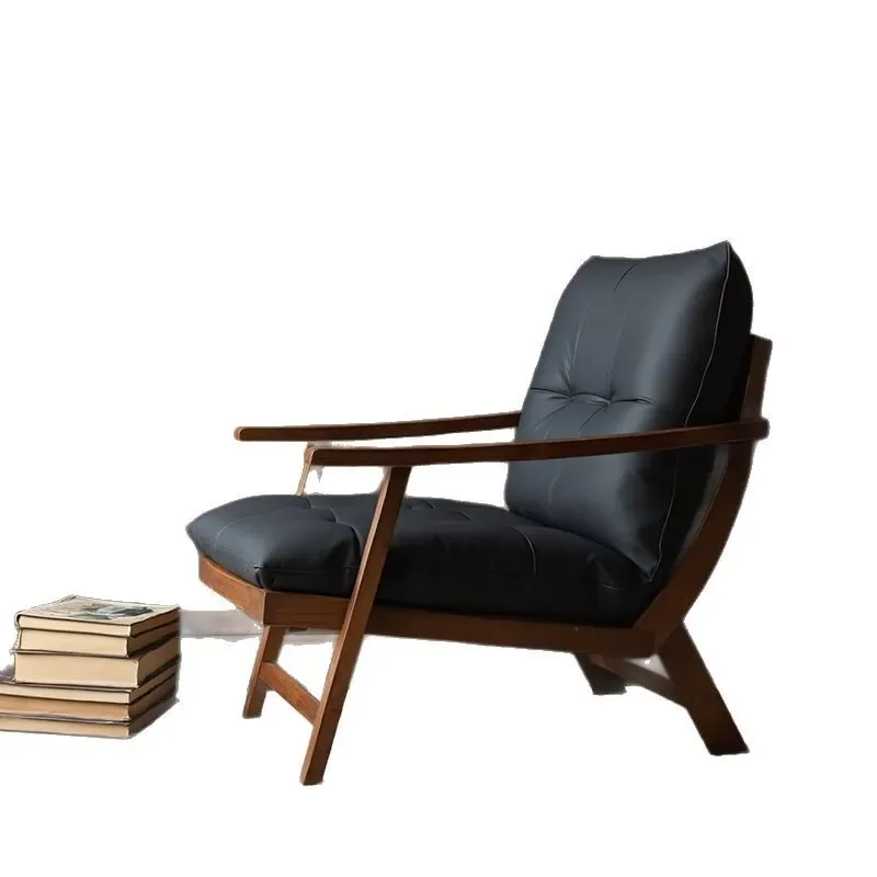 

Solid wood leisure chair, leather single sofa chair, living room balcony sofa