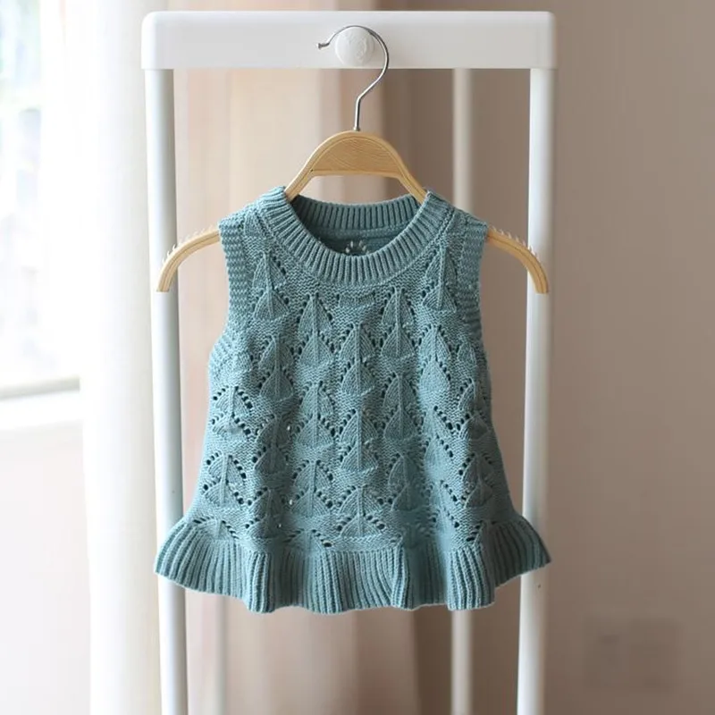 

Girls Knit Sweater Sleeveless Vest Clothes Baby Spring Autumn Soft Hollow Knitting Wool Skirt 0-5T