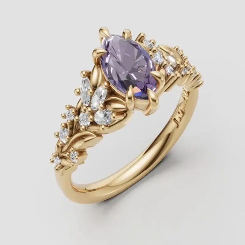 Geometric Minimalist Inlay Shiny Purple Color Zircon Rings For Women Party Accessories Gifts Custom Jewelry