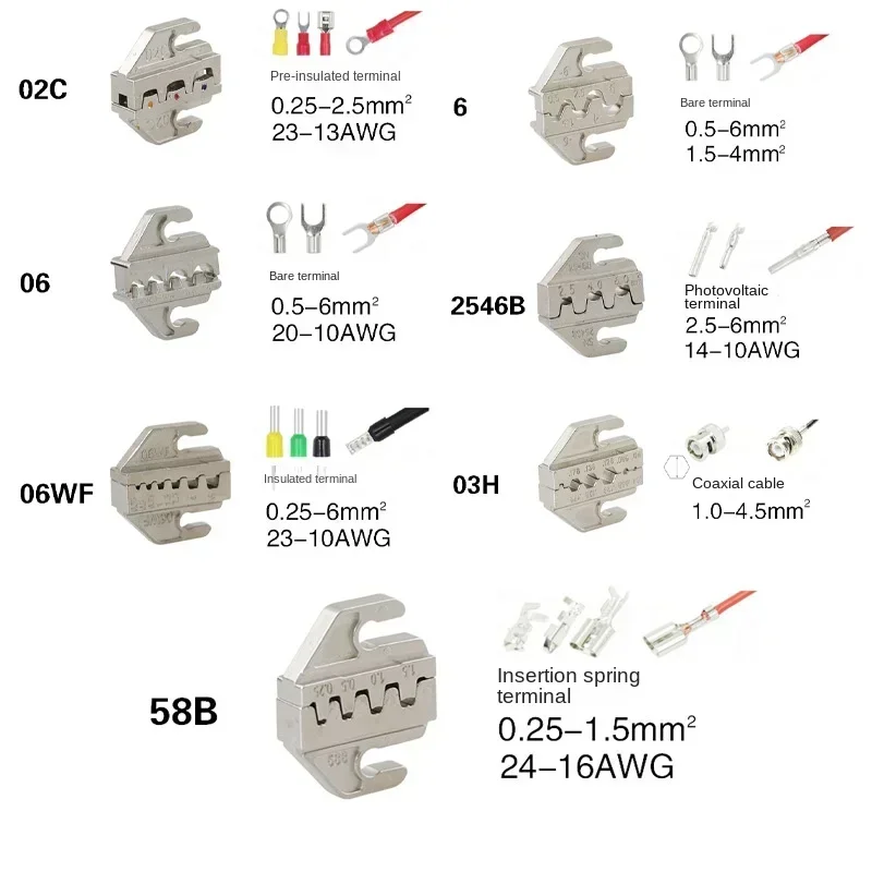 Crimping Tool Pliers Crimp Jaw Set,4mm Slot Jaws SN-48BS/58B/02C/2546B/2549/06/X6/06WF/03H used for Crimping Terminals