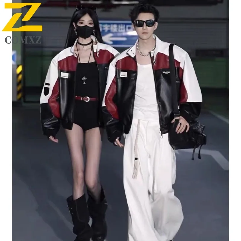 

2025Men Retro Baseball Jacket Autumn Waterproof Leather Aviator Outerwear Loose Fit Stand Collar Motorcycle American Style Coat