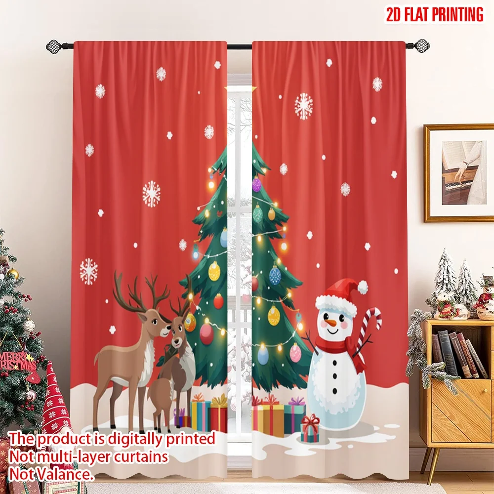 

2pcs 2D flat printing Merry Christmas Popular Window Curtains Cute Snowman Reindeer Christmas Tree Fabric Without Electricity 0