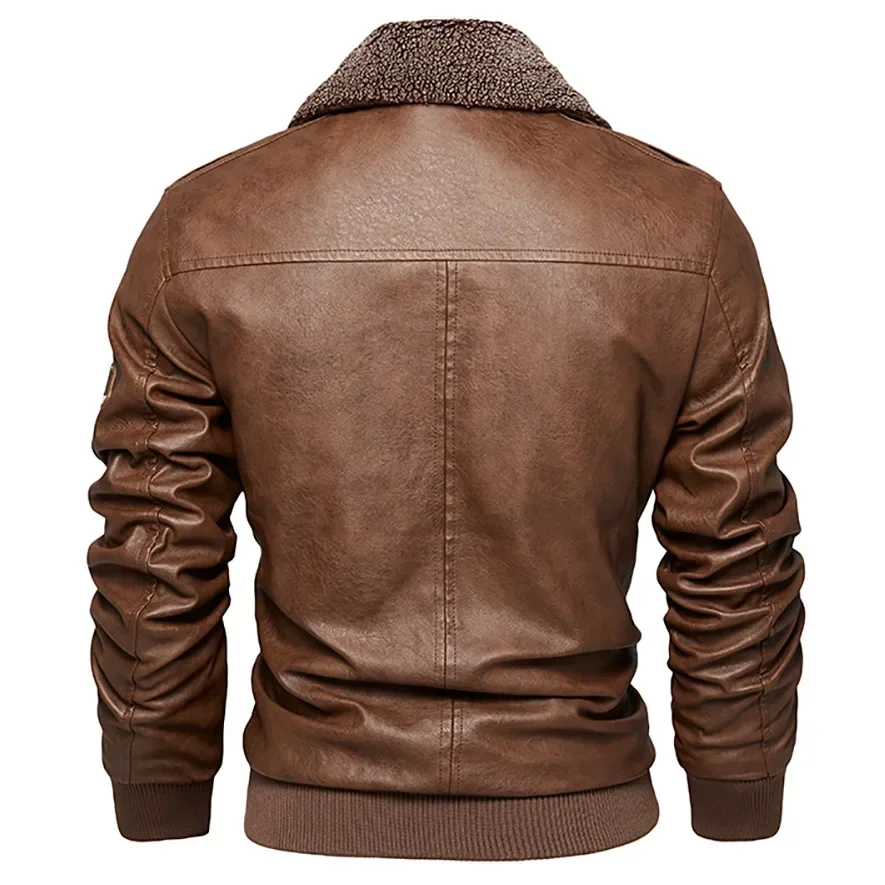 Men's Vintage Biker Jacket Motorcycle PU Leather Coat Slim Fit Windproof Warm Winter Jacket Men's Fashion Outerwear New Jacket - view 4