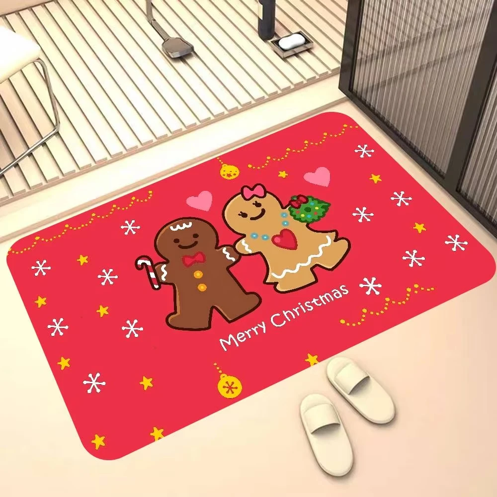 VIKAMA عيد الميلاد الزنجبيل رجل مطبوعة البساط ندفة الثلج القلب منقوشة مدخل غرفة المعيشة البساط عطلة ديكور المنزل #3