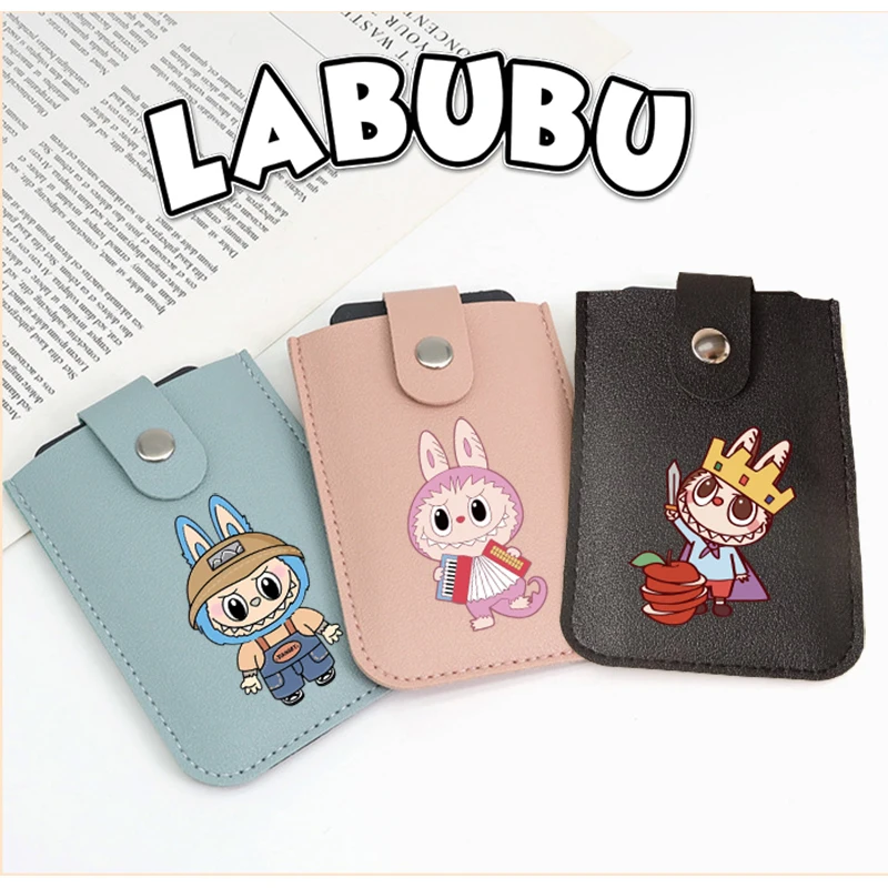 Labubu PU Leather Card Sleeve Wallet Pull-out Hold 5 Bank Cards Storage Pouch Cute Cartoon Anime Compact Fashion Printing Gifts