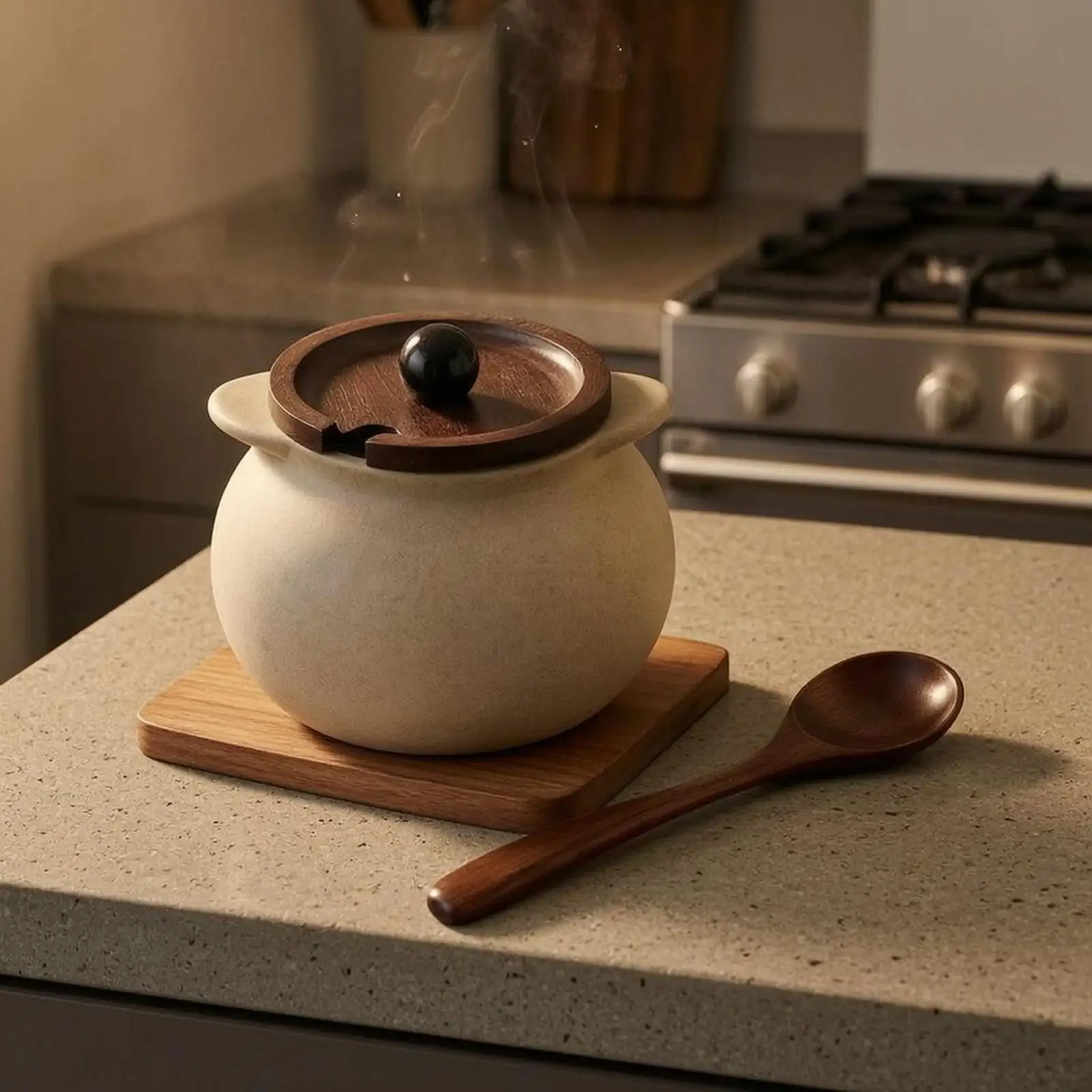 Lard Jar Round Body Ceramic Food Storage Jar Beige for Kitchen