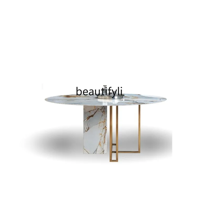 

Italian Style Light Luxury Stone Plate Dining Table Marble round Household Small Apartment Dining Tables and Chairs Combination