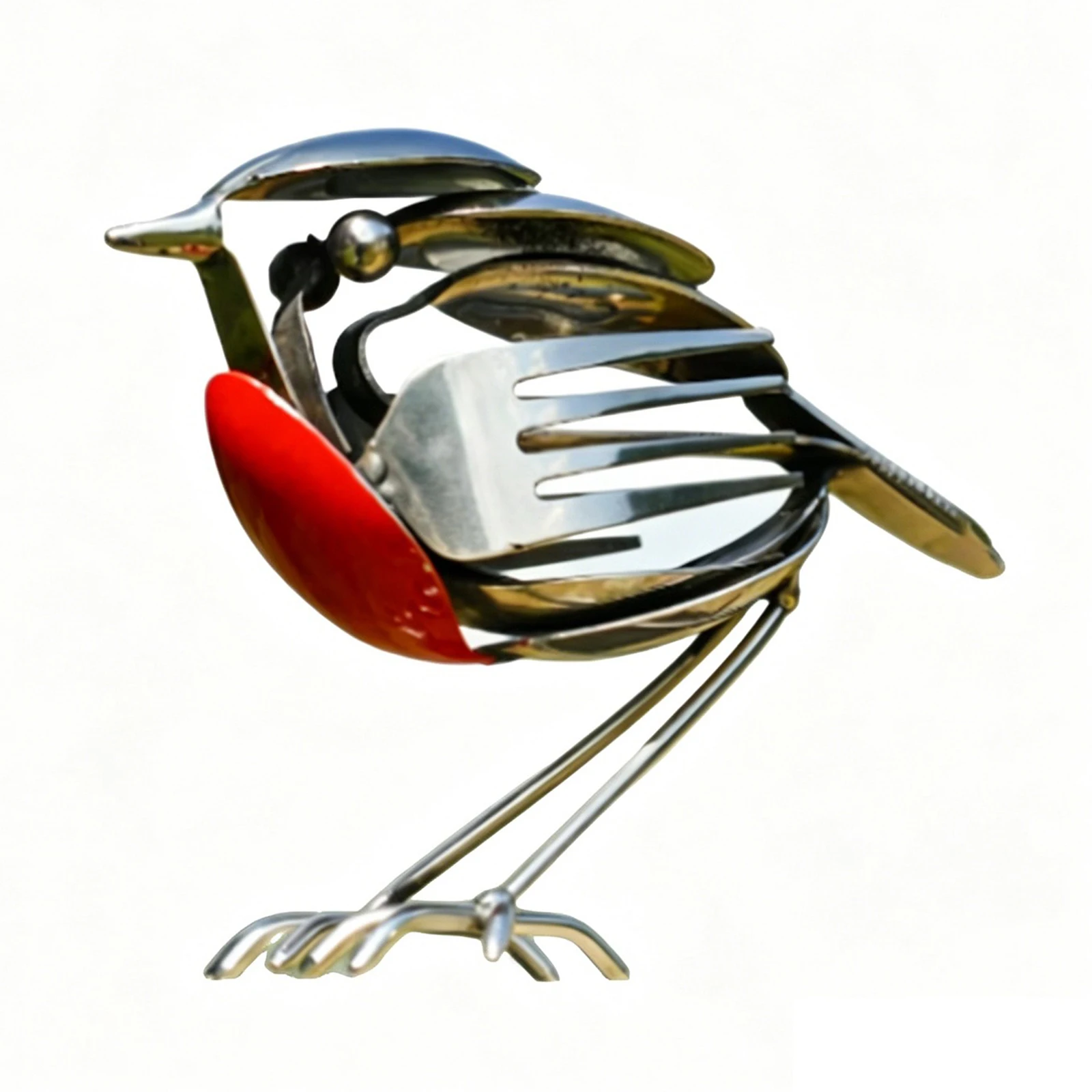 Metal Bird Sculpture for Indoor Home Art Decor Scrap Metal Art Decor Rustic Red Chest Robin Figurine Unique Gift for Bird Lovers