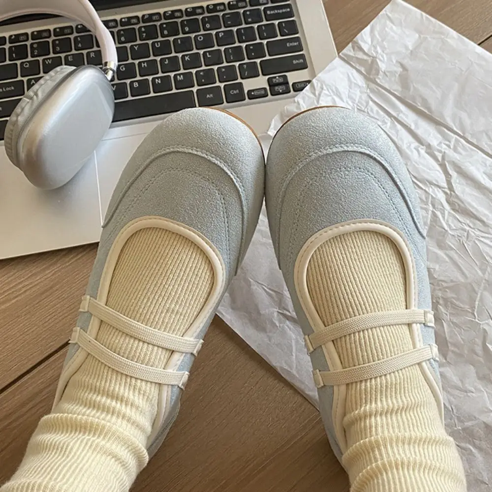 Color Blocking Mary Jane Shoes Anti-slip Synthetic Leather Round Toe Flat Shoes British French Style Streetwear Ballerina Shoes