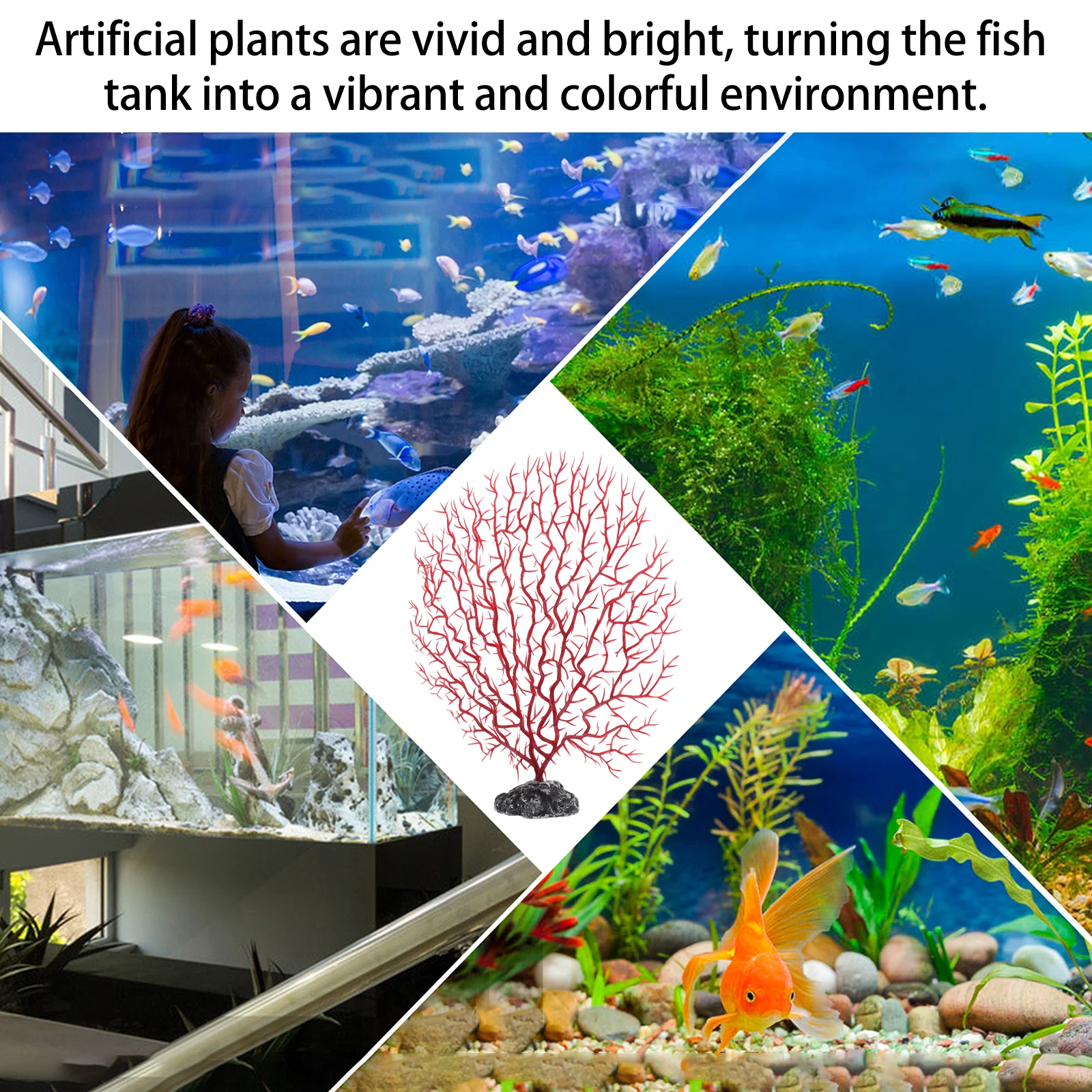 

Simulated Coral Branches Aquarium Decor Red Seafan Faux Plants Bright Lifelike Fish Tank Landscape Grass Artificial Water