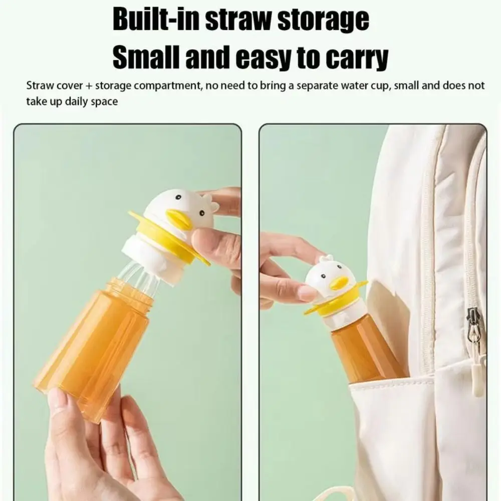 Cartoon Duck Baby Water Bottle Cap 2 in1 with Shoulder Strap Bottle Replacement Lid With Straw Straw Lid Feeding Drinkware