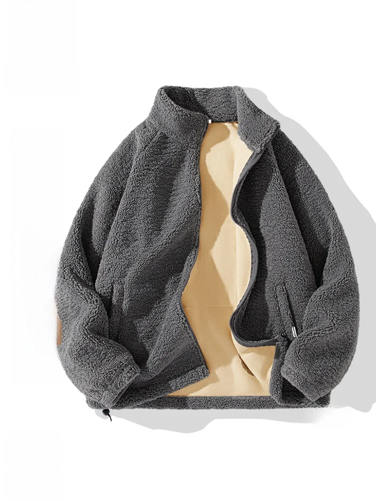 

Мужская утепленная куртка из овечьего бархата с воротником-стойкой, теплая, с длинными рукавами, повседневная, в уличном стиле