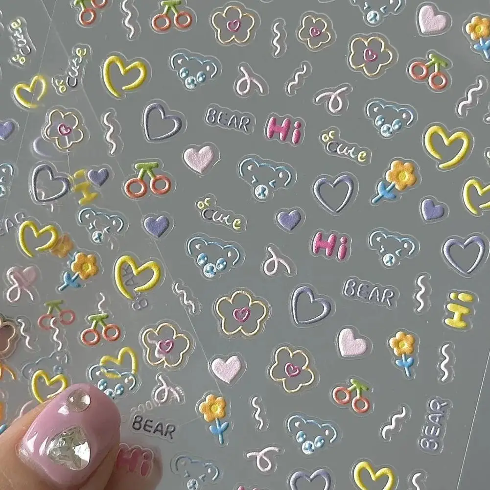 1/3PCS Nieuwe Leuke Nail Sticker Cartoon Zachte Reliëf Cartoon Stickers Zelfklevende Nail Art Decoratie Decal nail Art Sticker