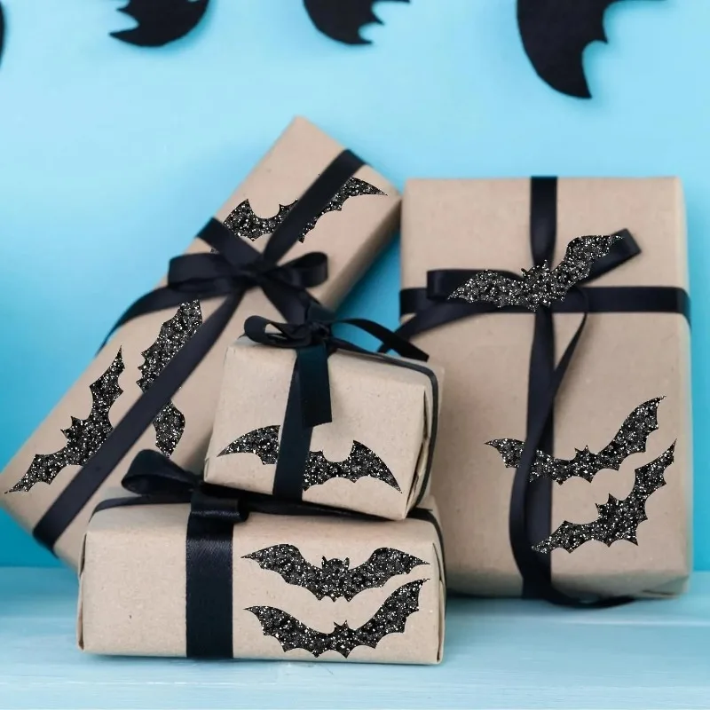 500 個ハロウィンバットステッカーロールレーザーブラックバット防水グリッター自己粘着ステッカーハロウィンパーティーラベルテープ用