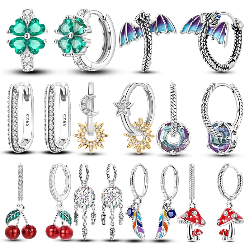 Original 925 Sterling Silber Creolen für Damen, Vintage Sonne Mond Sternenlicht Schlangenknochen-Ohrringe, Hochzeit Party Schmuck Geschenk