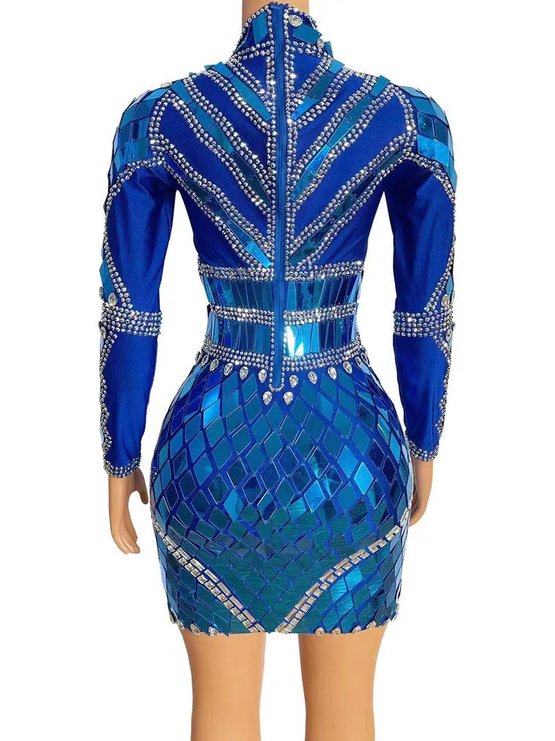 Robe en gaze personnalisée avec dentelle évidée, perle, haute élasticité, paillettes, robe moulante sexy, fête d'anniversaire, robe de performance