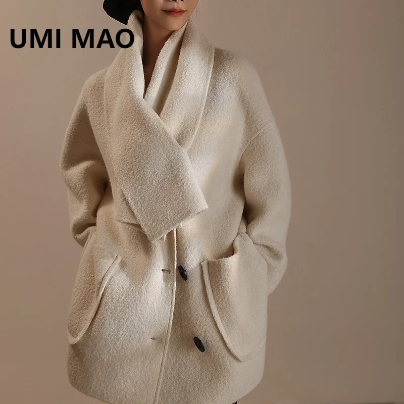 UMI MAO Autumn Winter Scarf Short Double Sided Woolen Coat Camel Velvet Competitive Song Style Versatile Fashion Korean Edition