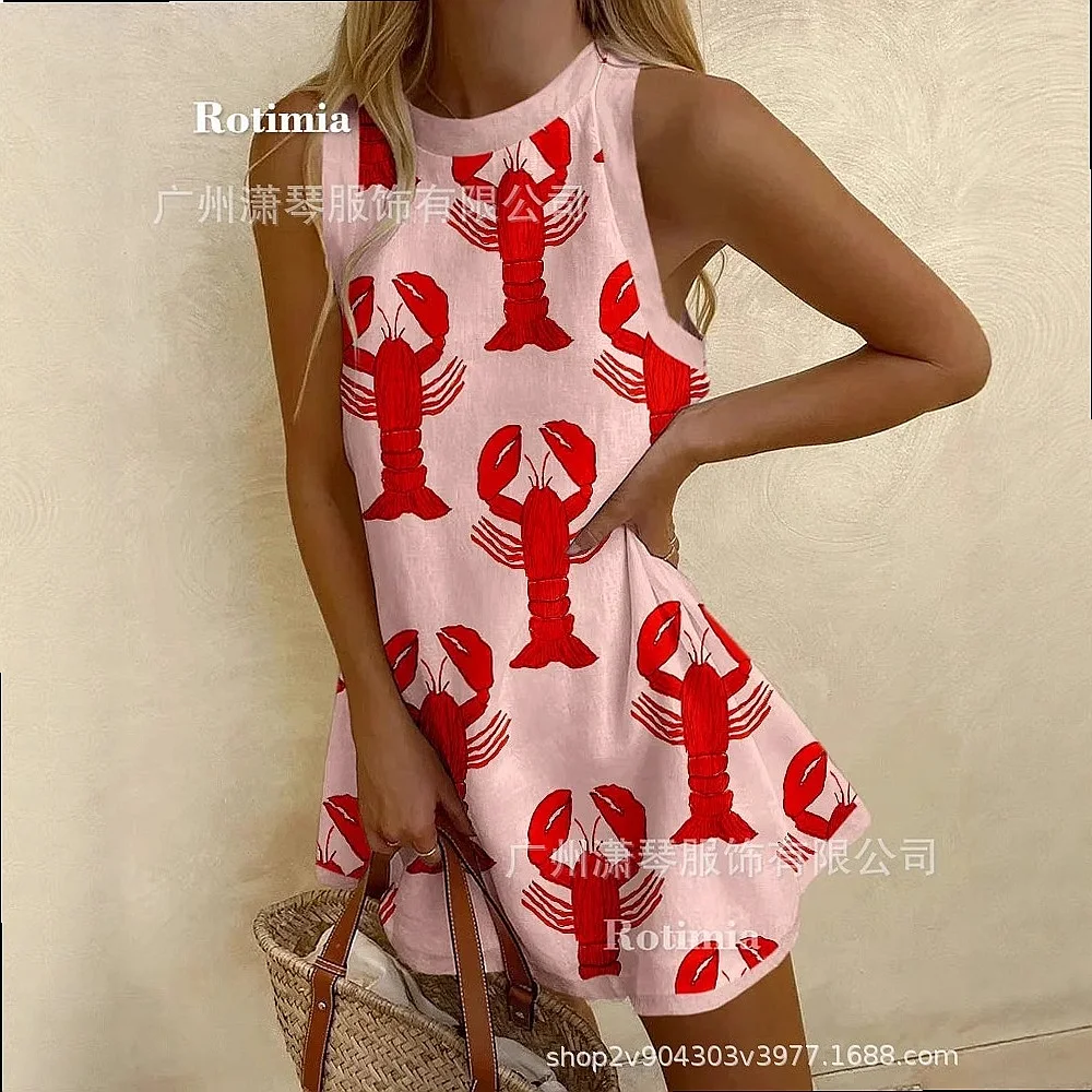 Ocean Life Loose Sleeveless Short Dresses Spring Summer Casual Mini Dress
