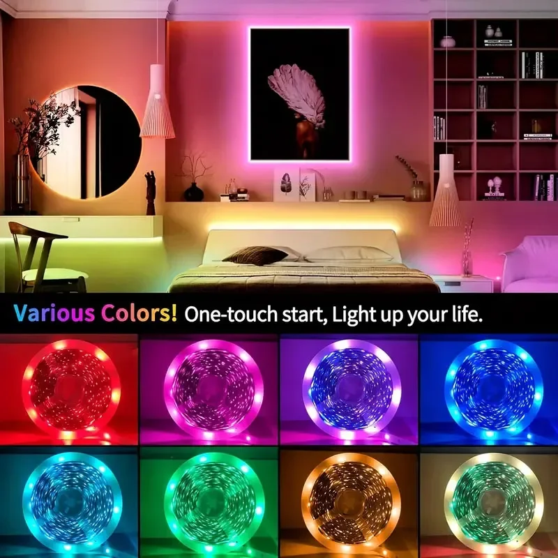 USB RGB LED 스트립 라이트 SMD 5050 원격/블루투스 APP 제어 유연한 테이프 다이오드 리본 TV 배경 거실 침실