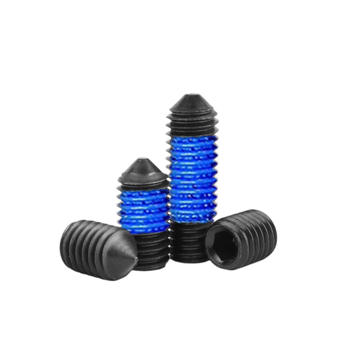 

12.9 Grade Carbon Steel Black Hexagonal Pointed Tail Coated With Blue Glue Anti Loosening Set Screw M3M4M5M6M8