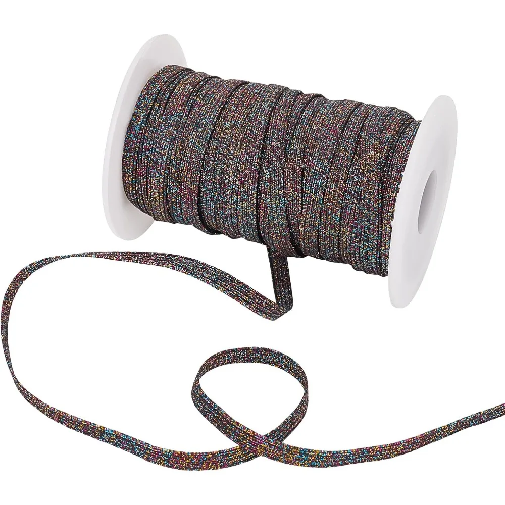Polyester Elastic Cord with Glitter Powder Flat Colorful 6mm 36 Yards(32.91m)/Set