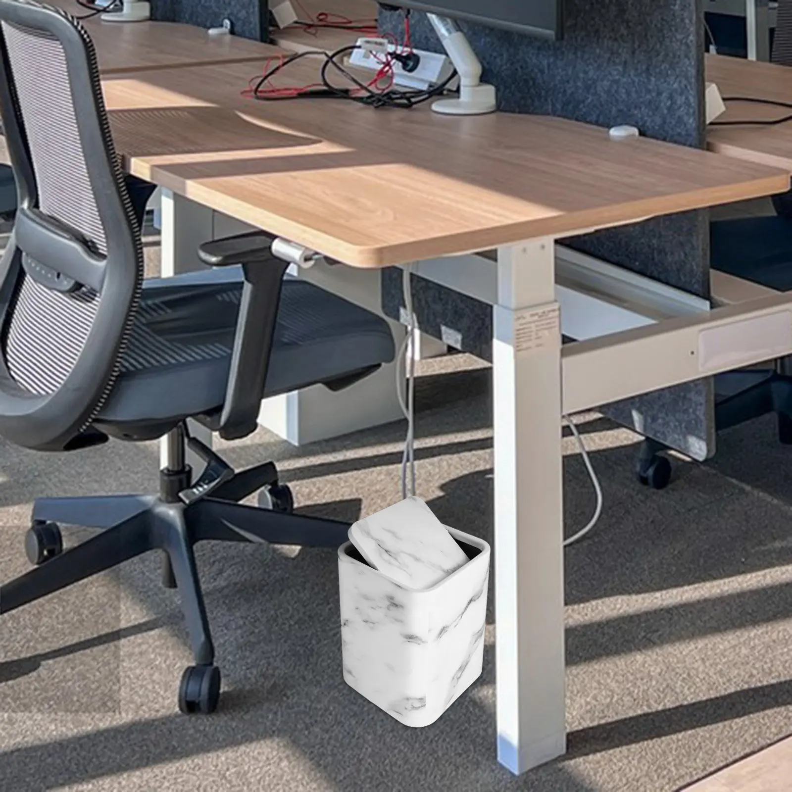 

1pc Marble Pattern Trash Can Modern Stylish Design Space Saving For Kitchen Bedroom Bathroom Living Room Office Hotel