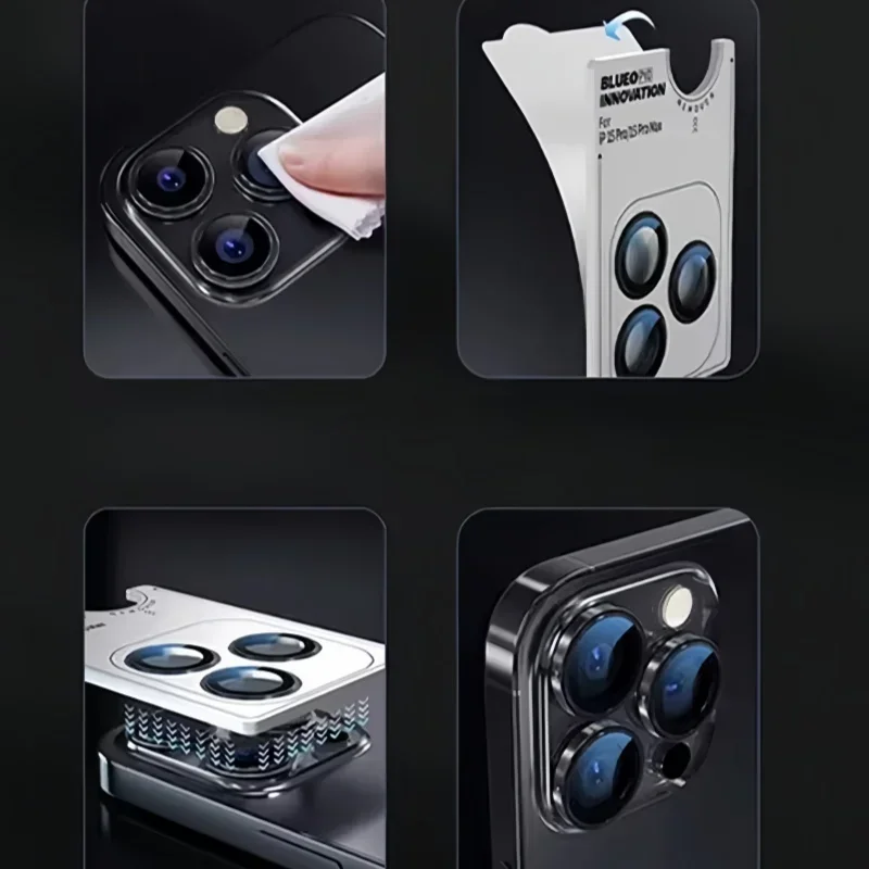 2-3 szt. Łatwa w montażu osłona kamery do iPhone 16 15 Pro Max 14 Plus 13 Metalowy pierścień Szklana osłona obiektywu Tylna osłona obiektywu