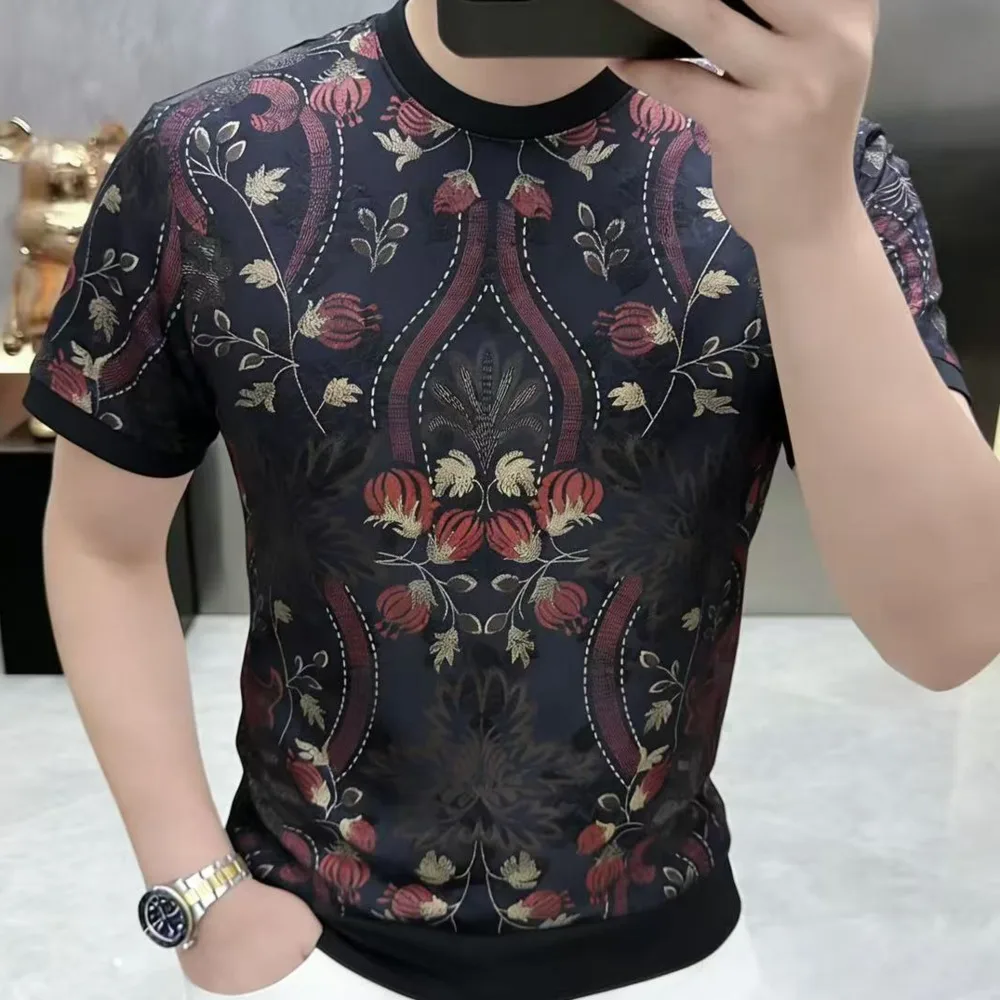 European Style Short Sleeve Vetement Homme Tshirt Men Streetwear Summer Flower Camiseta Masculina Tee Shirt Homme Men T Shirt