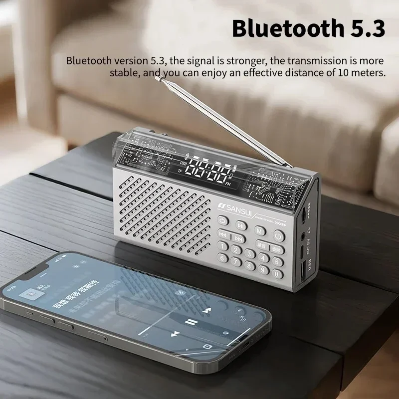 SANSUI V16 Caixa De Som بلوتوث المحمولة ستيريو باس الصوت خمر سمّاعات بلوتوث بطاقة المكونات الصغيرة في مشغل موسيقى وكمان