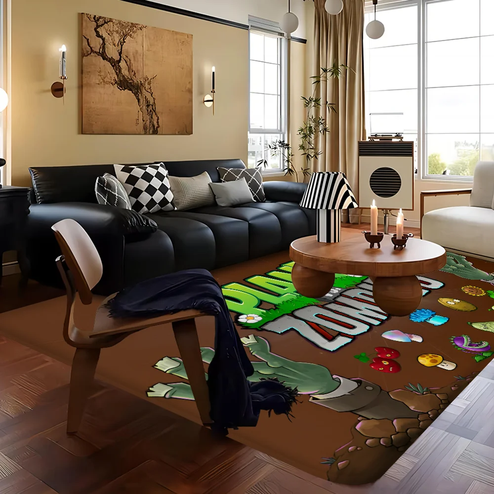 P-Plants-vs Cartoon Z-Zombie Hallway Carpet Washable Non-Slip Living Room Sofa Chairs Area Mat Kitchen Doormat Area Rug