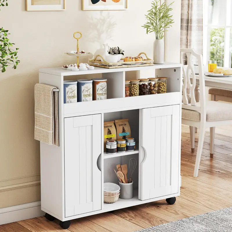 Meuble de salle de bain avec roulettes, porte-serviettes et étagère réglable, organisateur latéral indépendant pour salon, cuisine et entrée, armoire multifonctionnelle imperméable pour rangement de fournitures diverses dans la cuisine, la salle de bain, le garage et la chambre.