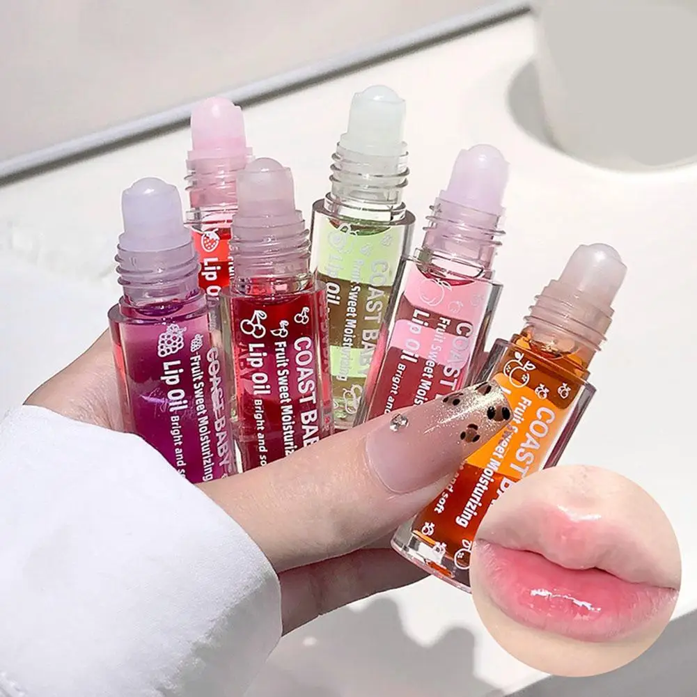 Roll On Fruit Lip Oil Hydrating Moisturizing Clear Lip Gloss Transparent Fruit Flavor Lip Care Balm Makeup For Women