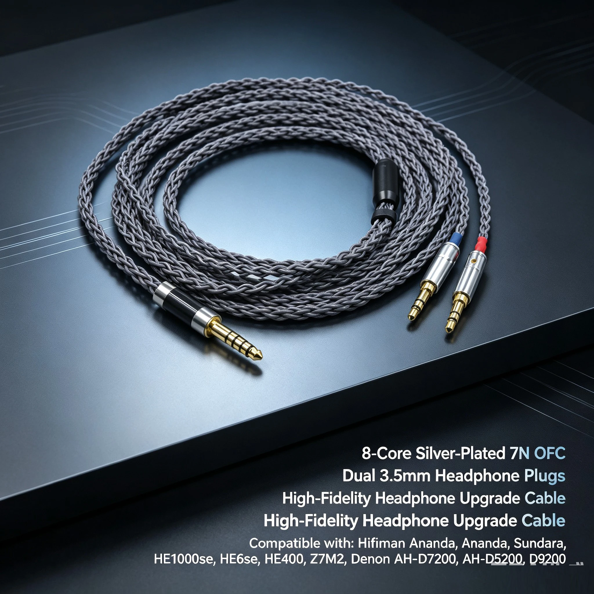 New 8 Cores 4.4mm 4 Pin XLR 2.5mm Headphone Earphone Cable For 3.5 Hifiman Ananda Sundara HE1000se HE6se HE400 Z7M2