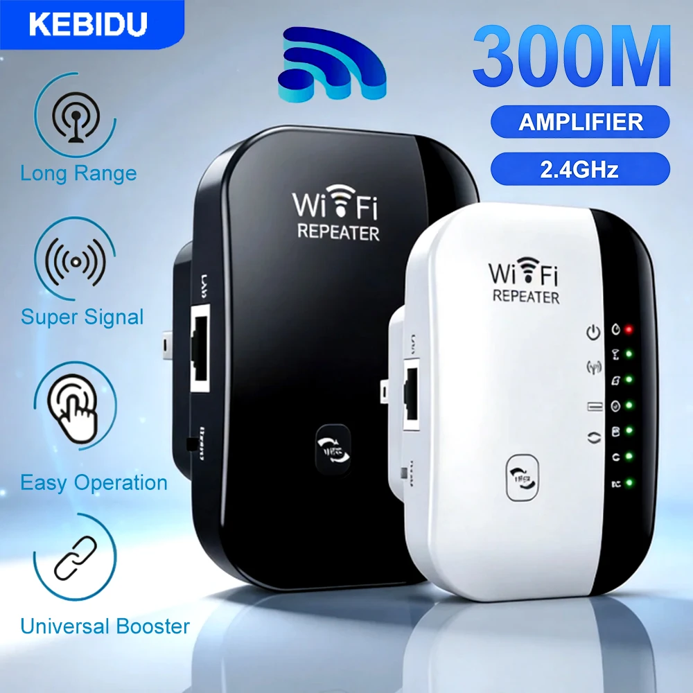 Repetidor WIFI KEBIDU 300Mbps, Amplificador de Sinal Wi-Fi Remoto 802.11N, Amplificador de Rede para Casa/Escritório