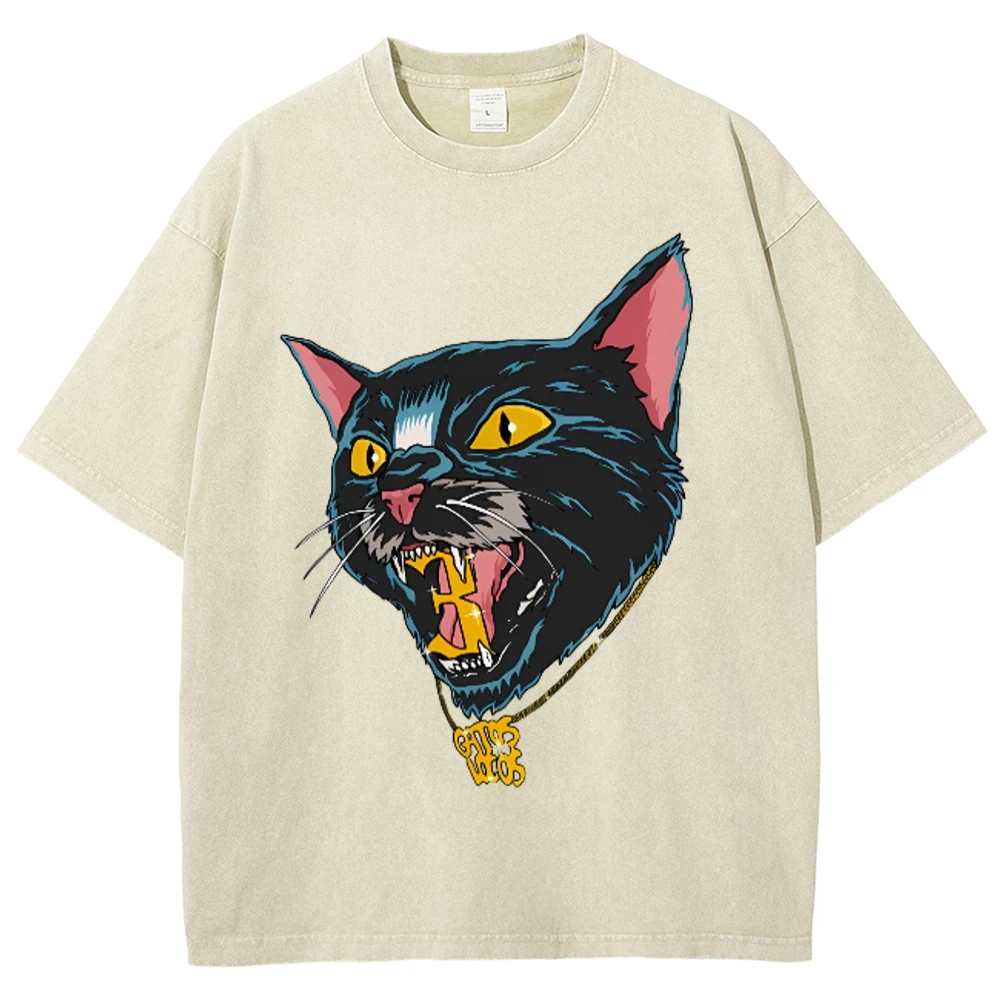 Vicious Cat  Men's weatshirt Vintage Oversized Hip Hop Hoodies Color Contrast Round Neck Chic Tops Pullover Clothes Unisex