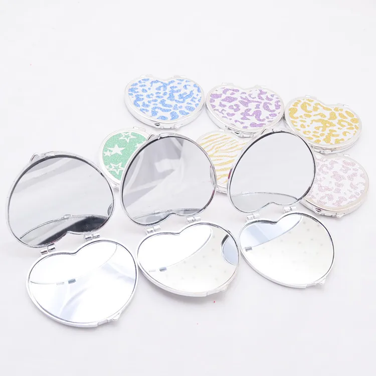 CX244 Portable Pocket Mirror Heart Shaped Folding Double-sided Mirror Steel Makeup Mirrors Small Purse Mirror of Girls Women