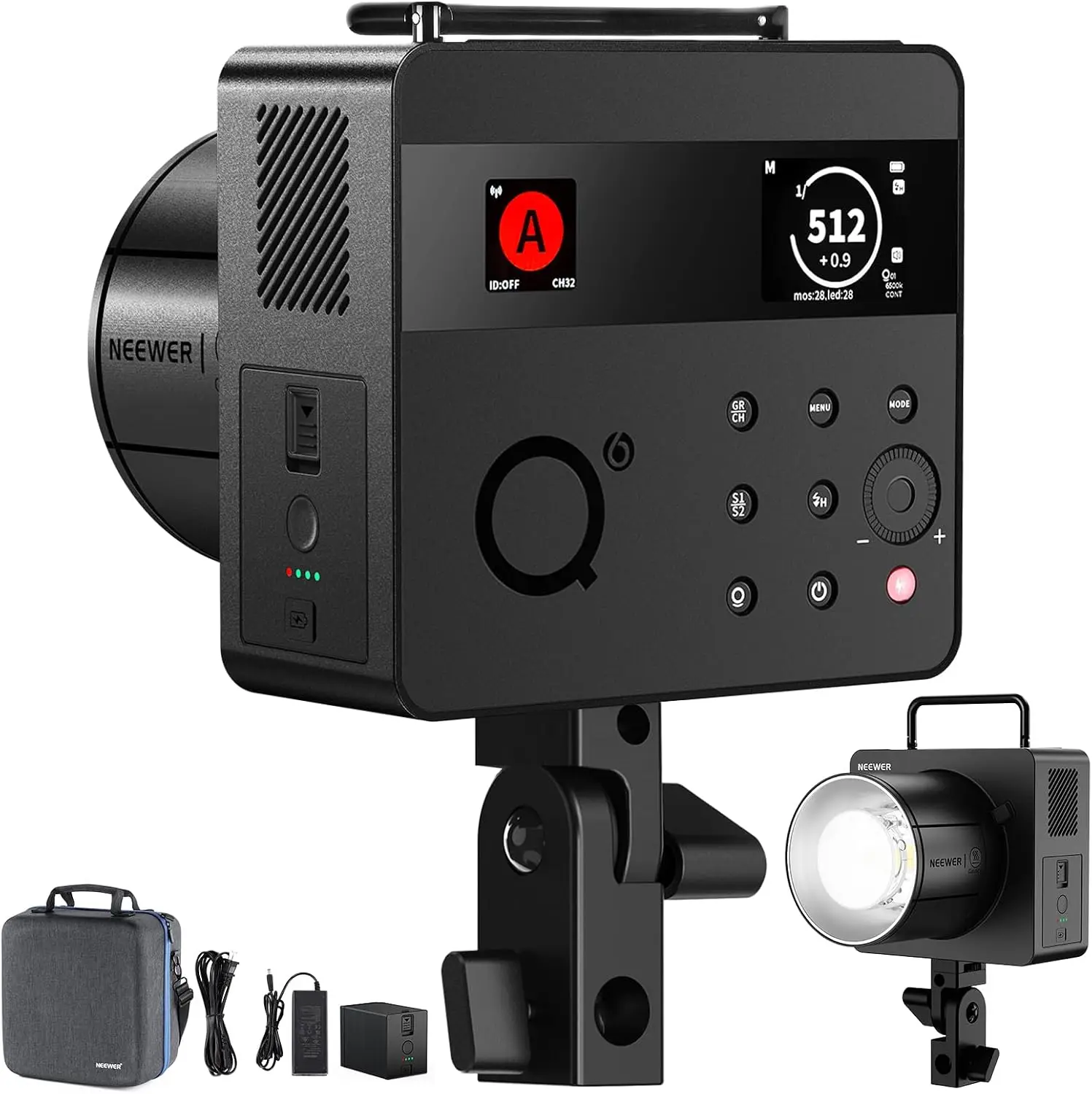 NEEWER 600Ws 2.4G TTL Outdoor Studio Flash App Control, 1/8000s HSS 30W Bi Color Modeling Lamp 400 Full Power Flash Strobe Light