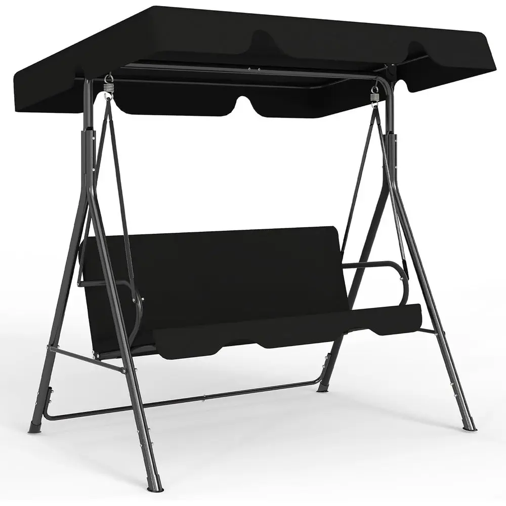 

Adjustable Outdoor Swing Chair for 3 Adults, Suitable for Deck, Lawn, Backyard, or Porch, Black