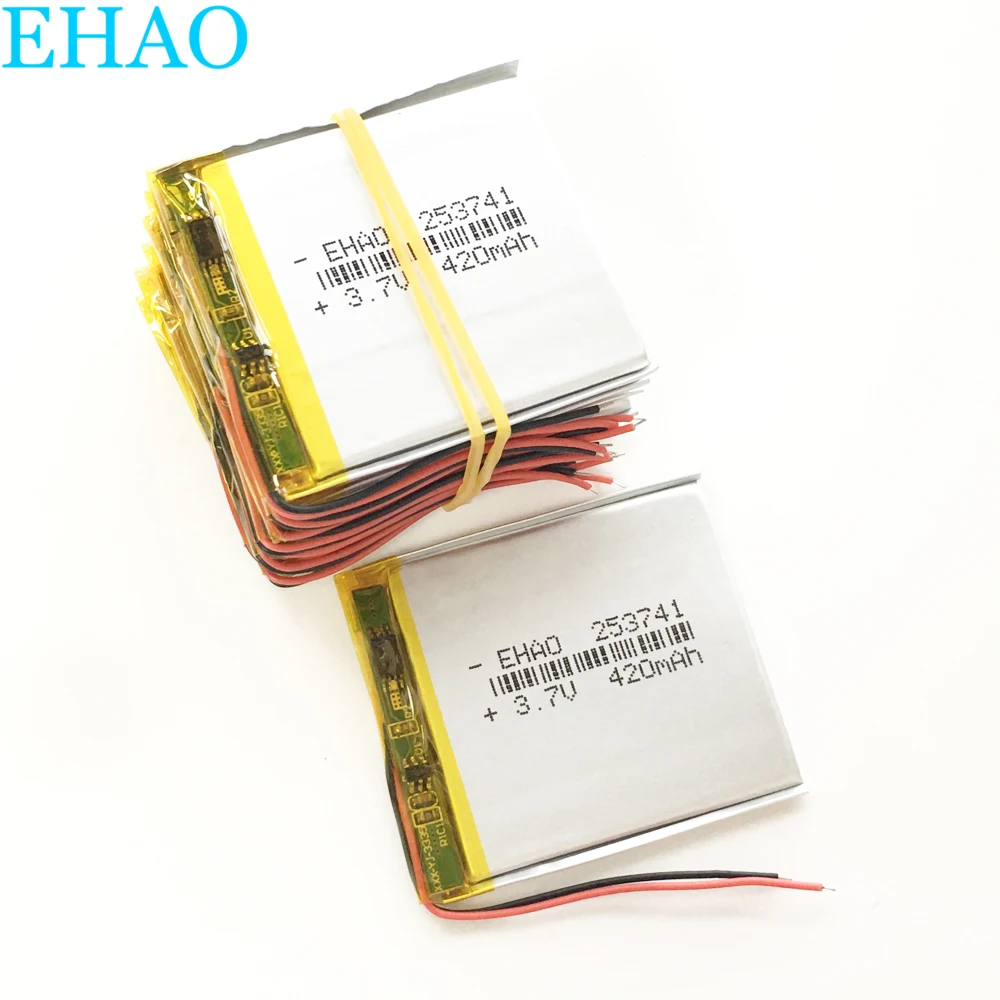 10 PCS 3.7V 420mAh Ultra Thin LiPo Lithium Polymer Rechargeable Battery 253741 For Mp3 GPS Smart Watch Speaker