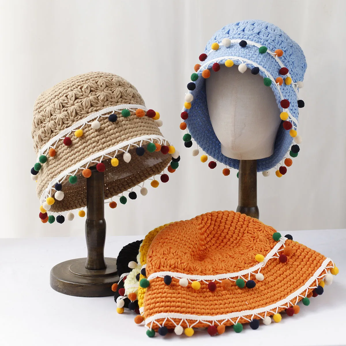 

new Fashion Tassel pendant Colorful Woolen Hat Women's Autumn and Winter Cute Handmade Plush Hat Knitted Fisherman Bucket Hats
