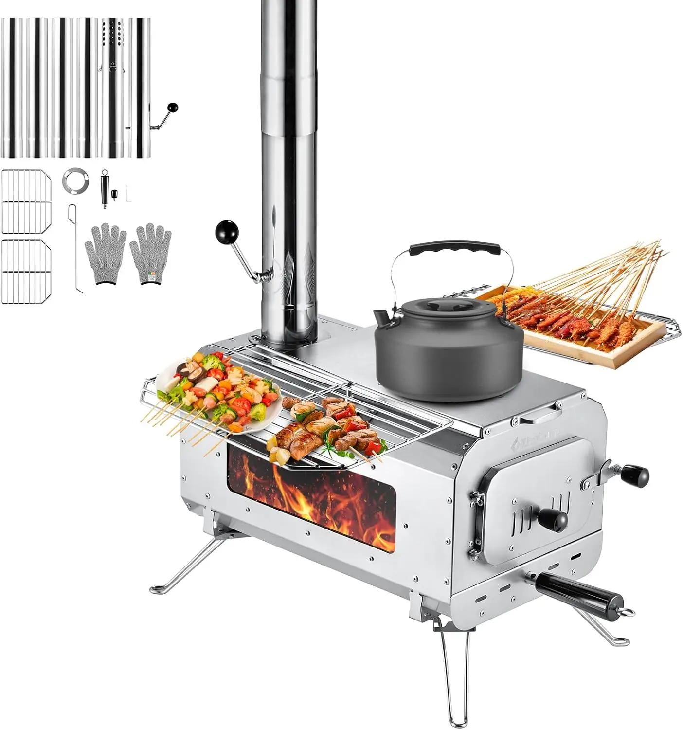 

Горячая палаточная печь, складная походная печь с большой топкой, зимняя походная печь толщиной 5,6 фута для палатки, укрытия, обогрева камеры, с чи