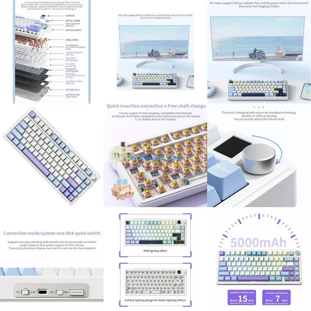 

C7AB X85 75% Mechanical Keyboard 3Modes Wireless Connection Customizable Lighting