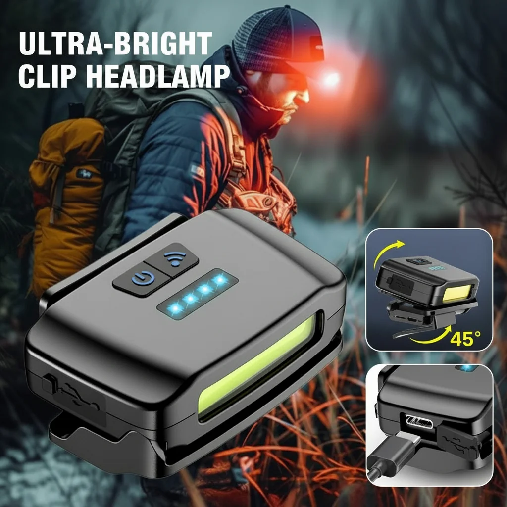 Ultra Bright Portable Fishing Cap Clip Light Intelligent Charging Induction Red Light Headlight for Outdoor Activities